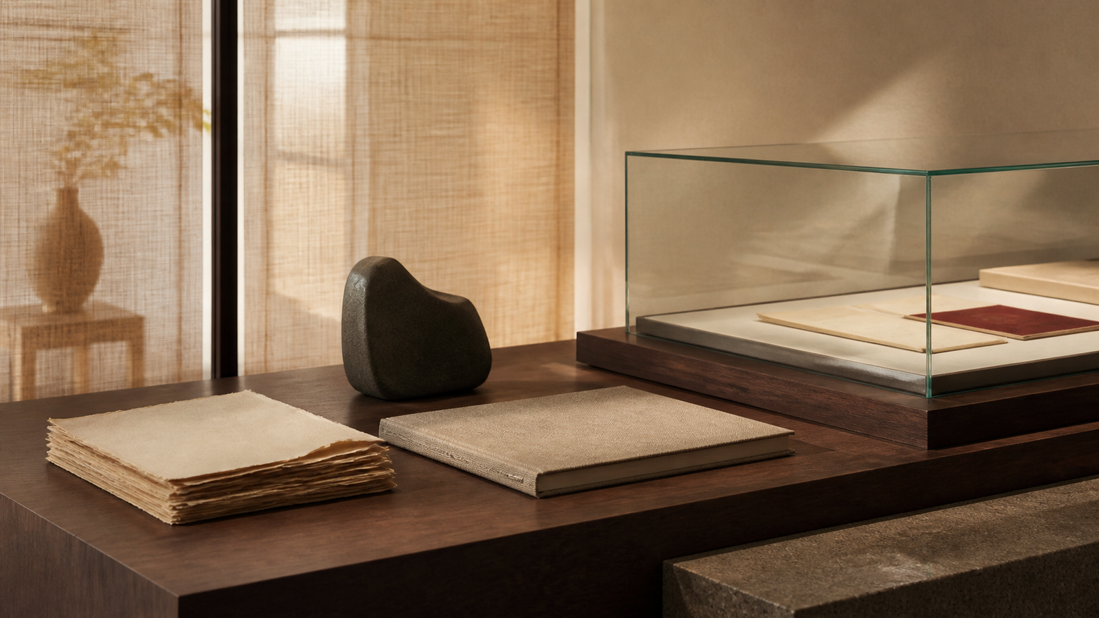 따뜻한 빛의 전시 공간과 기록물을 연출한 문화나들이 편집 이미지